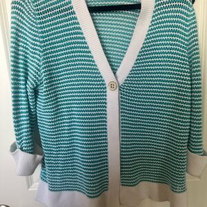 Stylish Turquoise and White Women's Cardigan